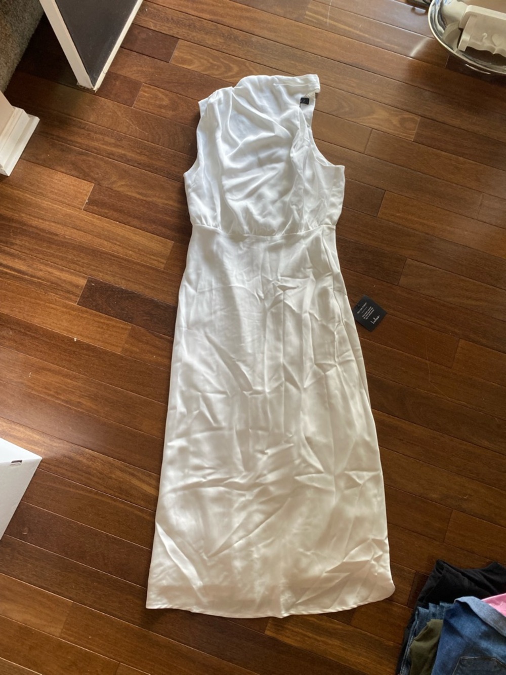 Lulu's White One-Shoulder Satin Asymmetrical Dress